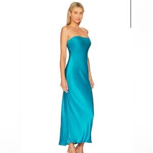 SNDYS Strapless Satin Dress in Vibrant Teal